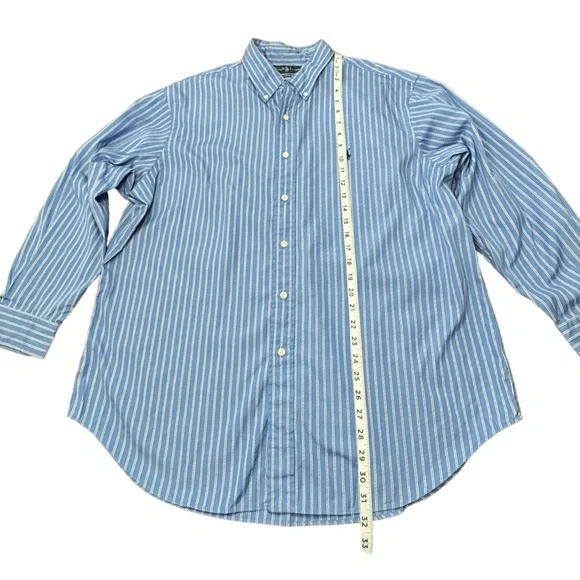 Ralph Lauren Button Down Shirt Blue Stripe Long Sleeve Classic Men 17 1/2 32/33 - Picture 3 of 10